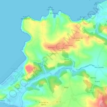 Topografische Karte Lloreda, Höhe, Relief