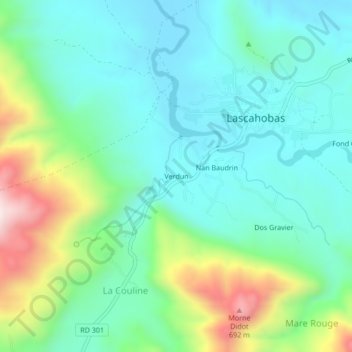 Topografische Karte Verdun, Höhe, Relief
