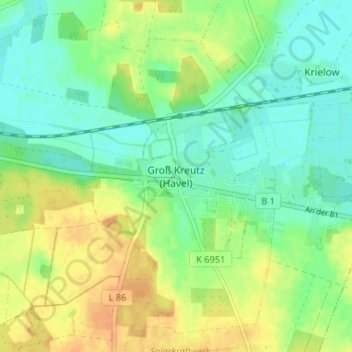Topografische Karte Groß Kreutz (Havel), Höhe, Relief