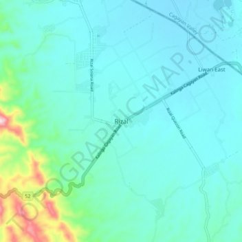 Topografische Karte Rizal, Höhe, Relief