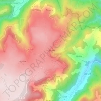 Topografische Karte Chananeille, Höhe, Relief