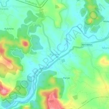 Topografische Karte Poriem, Höhe, Relief