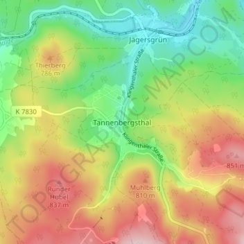 Topografische Karte Tannenbergsthal, Höhe, Relief