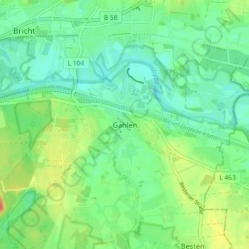 Topografische Karte Gahlen, Höhe, Relief