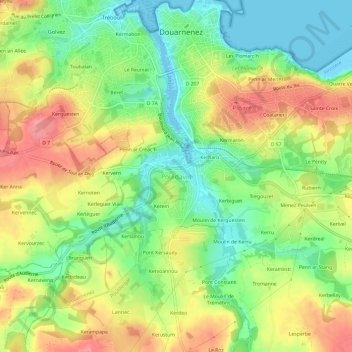 Topografische Karte Pouldavid, Höhe, Relief