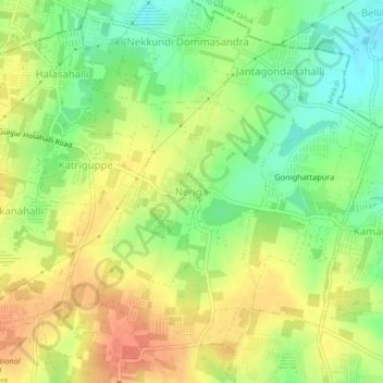 Topografische Karte Neriga, Höhe, Relief