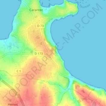 Topografische Karte Kerliezec, Höhe, Relief