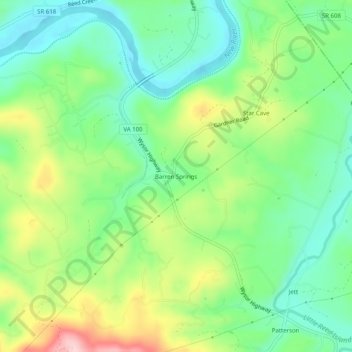 Topografische Karte Barren Springs, Höhe, Relief