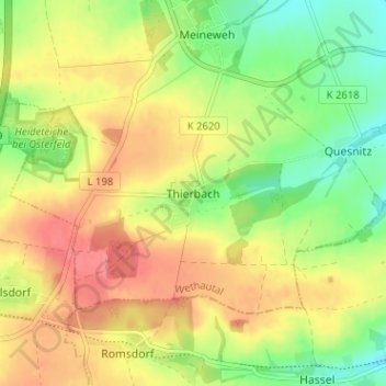 Topografische Karte Thierbach, Höhe, Relief