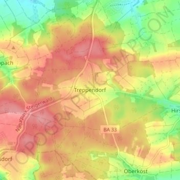 Topografische Karte Treppendorf, Höhe, Relief