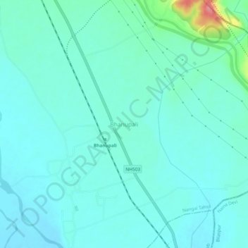 Topografische Karte Bhanupali, Höhe, Relief