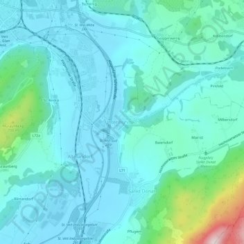 Topografische Karte Untermühlbach, Höhe, Relief