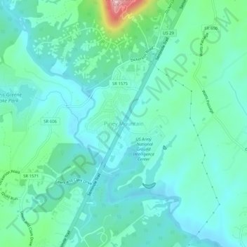 Topografische Karte Piney Mountain, Höhe, Relief