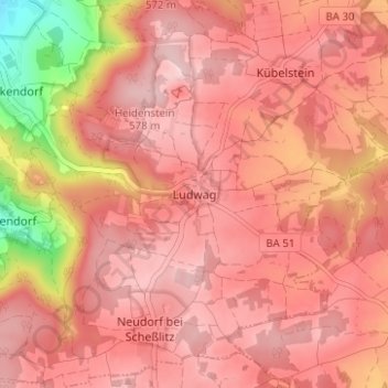 Topografische Karte Ludwag, Höhe, Relief