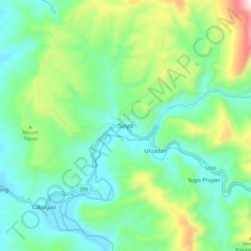 Topografische Karte Suyo, Höhe, Relief