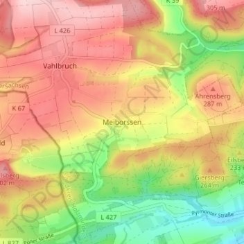 Topografische Karte Meiborssen, Höhe, Relief