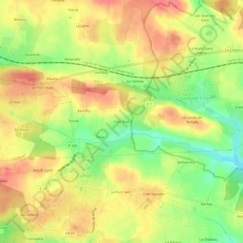 Topografische Karte Coët Ruel, Höhe, Relief