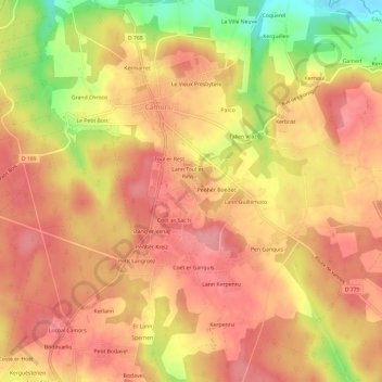 Topografische Karte Lann er Vein, Höhe, Relief