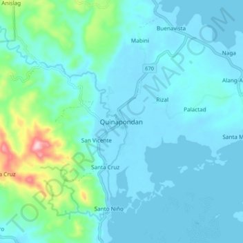 Topografische Karte Quinapondan, Höhe, Relief