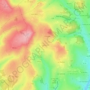 Topografische Karte Les Crusus, Höhe, Relief