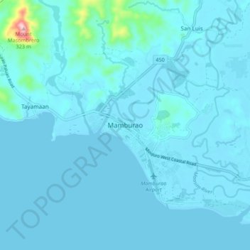Topografische Karte Mamburao, Höhe, Relief