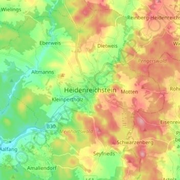 Topografische Karte Heidenreichstein, Höhe, Relief