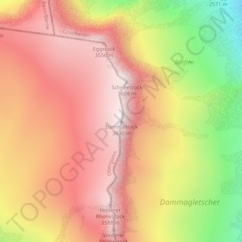 Topografische Karte Dammastock, Höhe, Relief