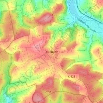Topografische Karte Daisbach, Höhe, Relief