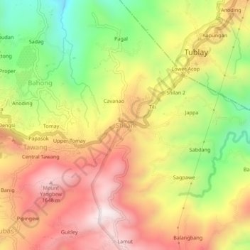 Topografische Karte Shilan, Höhe, Relief