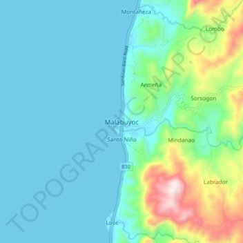 Topografische Karte Malabuyoc, Höhe, Relief
