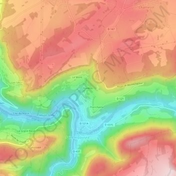 Topografische Karte Rosières, Höhe, Relief