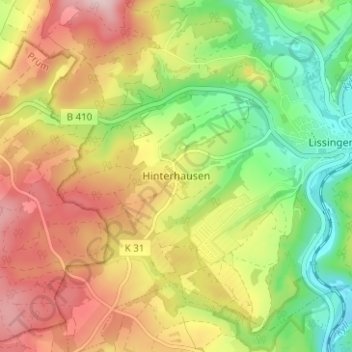 Topografische Karte Hinterhausen, Höhe, Relief