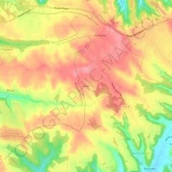 Topografische Karte Caux, Höhe, Relief