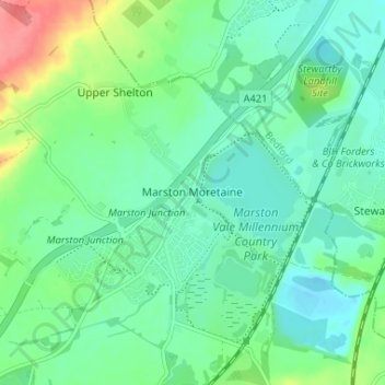 Topografische Karte Marston Moretaine, Höhe, Relief
