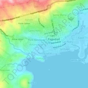 Topografische Karte Purok Riverside, Höhe, Relief