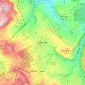 Topografische Karte Bentorf, Höhe, Relief
