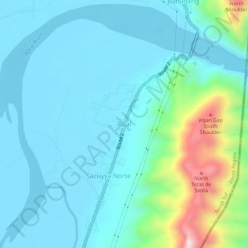 Topografische Karte Rizal, Höhe, Relief