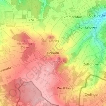 Topografische Karte Berkum, Höhe, Relief