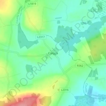 Topografische Karte Creggs, Höhe, Relief