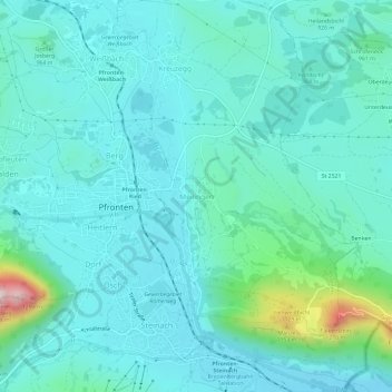 Topografische Karte Meilingen, Höhe, Relief