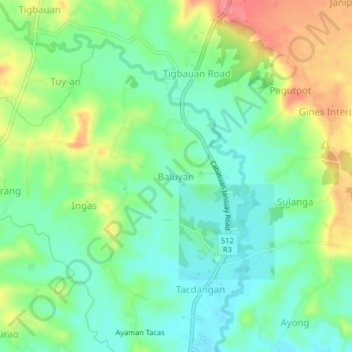 Topografische Karte Baluyan, Höhe, Relief