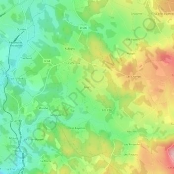 Topografische Karte Fours, Höhe, Relief