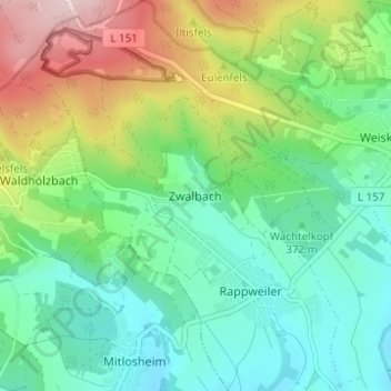Topografische Karte Zwalbach, Höhe, Relief