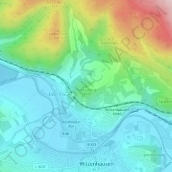 Topografische Karte Rabensberg, Höhe, Relief
