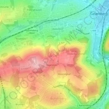 Topografische Karte Strückerberg, Höhe, Relief