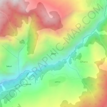 Topografische Karte Sauni, Höhe, Relief