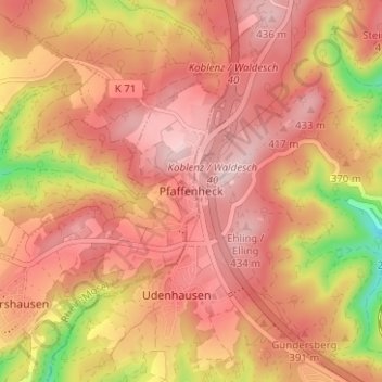 Topografische Karte Pfaffenheck, Höhe, Relief
