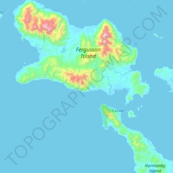 Topografische Karte D’Entrecasteaux Islands, Höhe, Relief