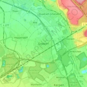 Topografische Karte Sindorf, Höhe, Relief