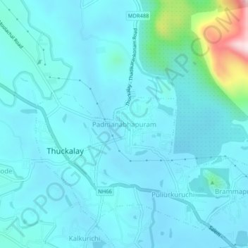 Topografische Karte Padmanabhapuram, Höhe, Relief